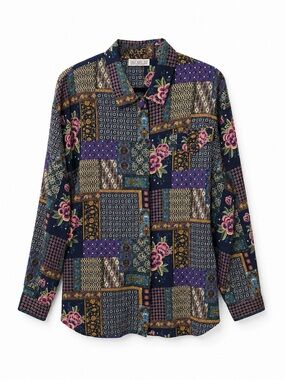 Christie & Jill Vintage 90s Navy Patchwork Floral Button-Down Shirt Size 2X